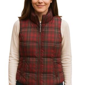 Eddie Bauer Women’s XS Petite Red Plaid Goose Down Puffer Vest Warm Outdoor